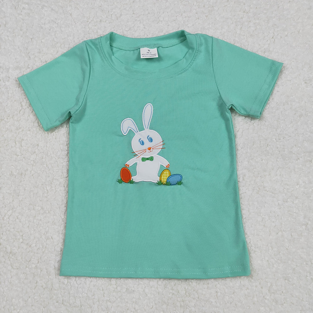 Sibling Boys Kids Short Sleeves Embroidery Rabbits Cross Eggs Easter Shirt Tops