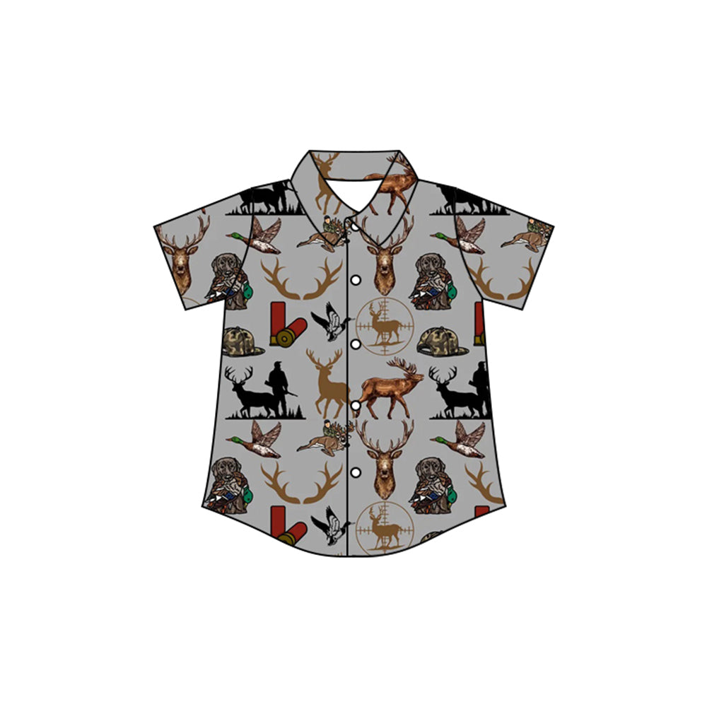 Preorder Baby Boy Short Sleeves Deer Ducks Dogs Hunting Buttons Tee Shirt Tops