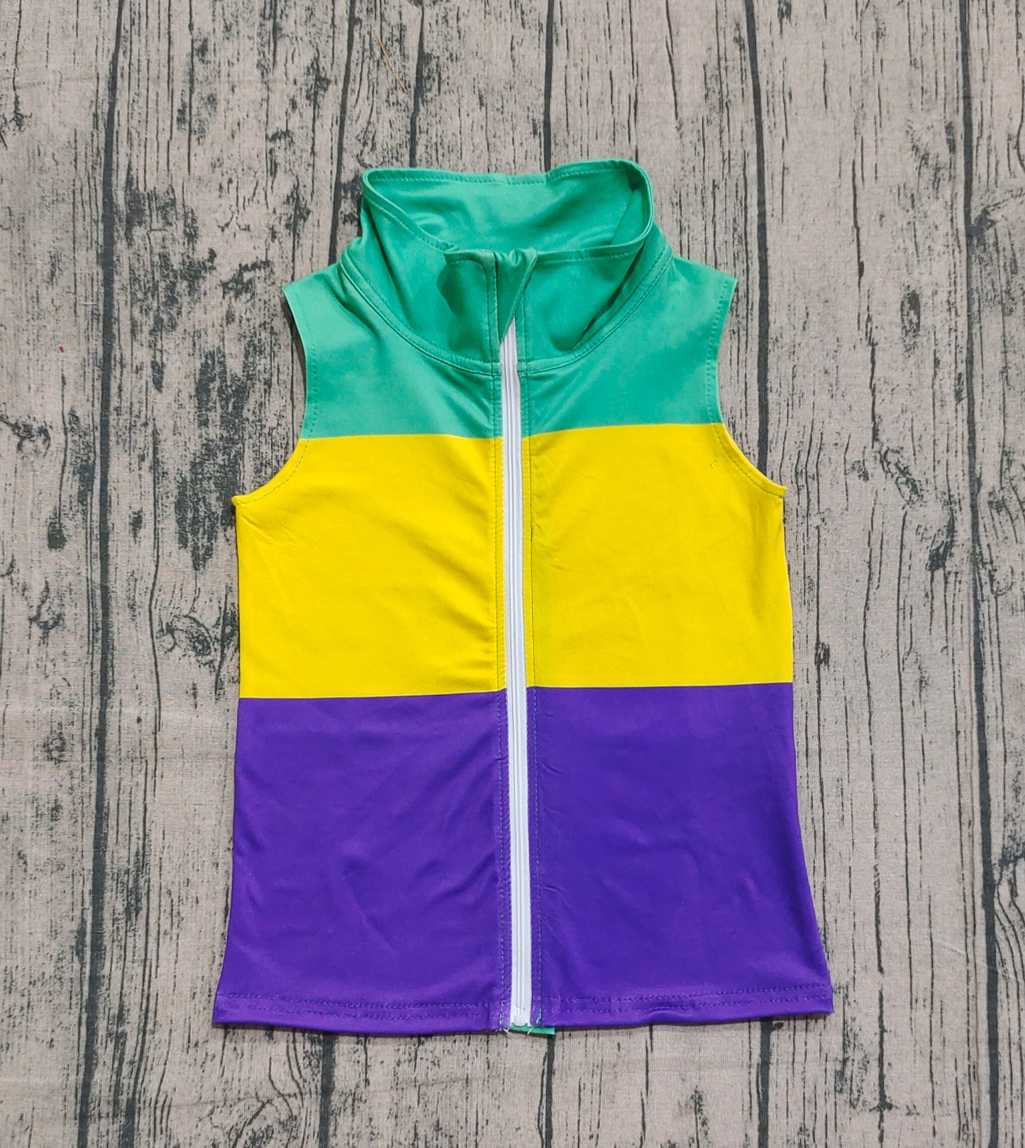 Baby Kids Toddler Mardi Gras Stripes Zipper Vest Shirt RTS