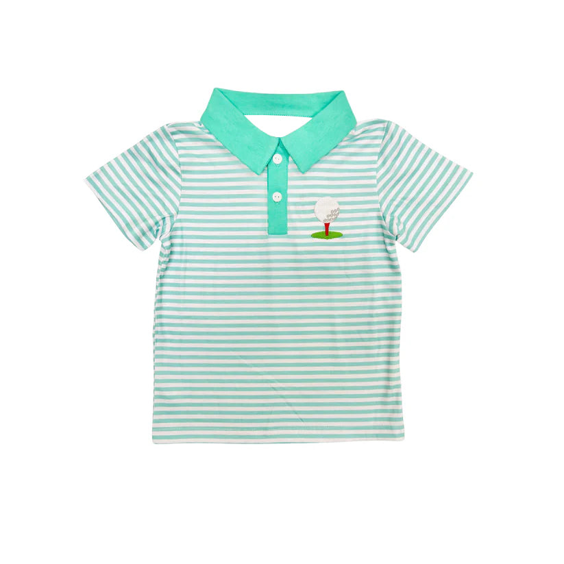 Preorder Baby Boy Short Sleeves Golf Cart Buttons Stripes Shirt Tops