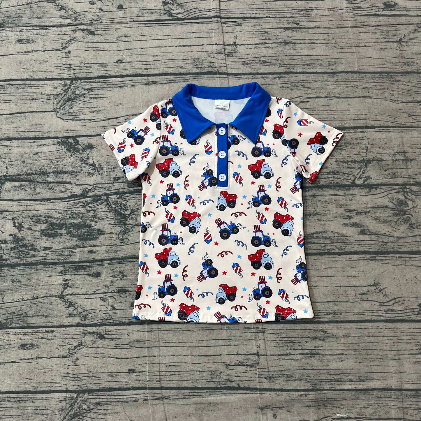 Baby Boys Kids Short Sleeves Blue Construction Pullover Shirt Tops RTS