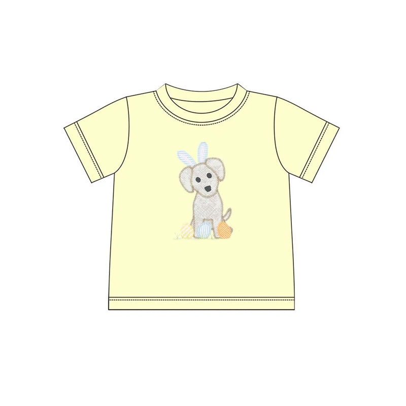 Preorder Baby Boy Short Sleeves Easter Dog Yellow Shirt ( Moq 5 )