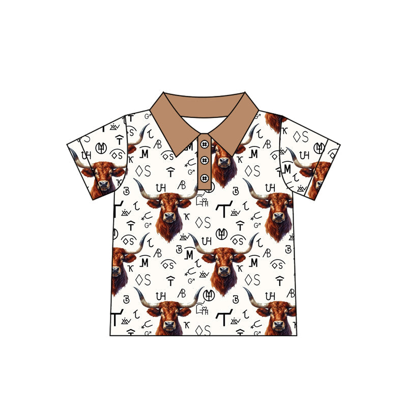 Preorder Baby Boy Short Sleeves Western Cow Branded Pullovers Tops ( Moq 5 )