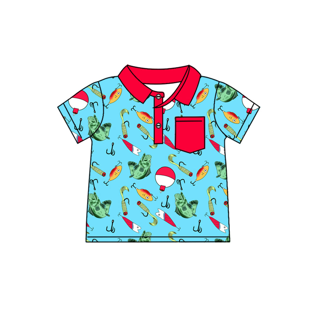 Baby Boy Short Sleeves Fishing Buttons Pocket Tee Shirt Tops RTS