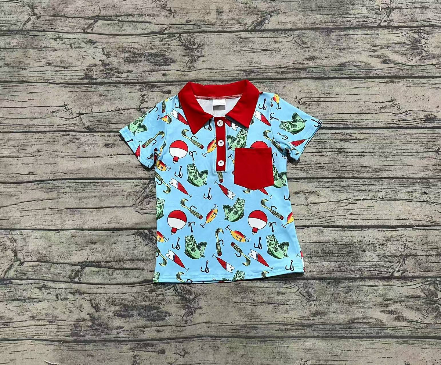 Baby Boy Short Sleeves Fishing Buttons Pocket Tee Shirt Tops RTS