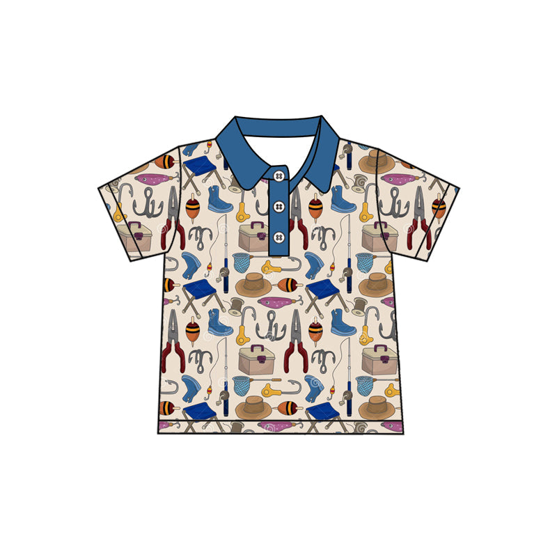 Preorder Baby Boy Short Sleeves Fishing Buttons Shirt Tops ( Moq 5 )