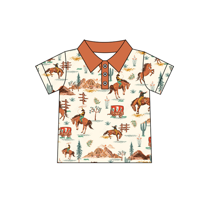 Preorder Baby Boy Kids Toddler Western Horse Buttons Shirt Tee ( Moq 5 )