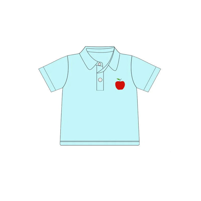 Preorder Baby Boy Back To School Apple Blue Pullover Tee Shirt Tops ( Moq 5 )