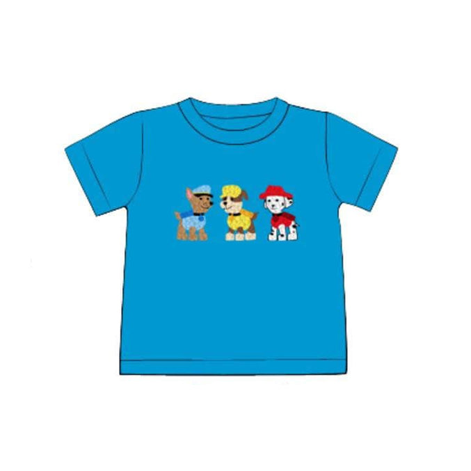 Preorder Baby Boy Short Sleeves Cartoon Dogs Blue Tee Shirt Tops ( Moq 5 )