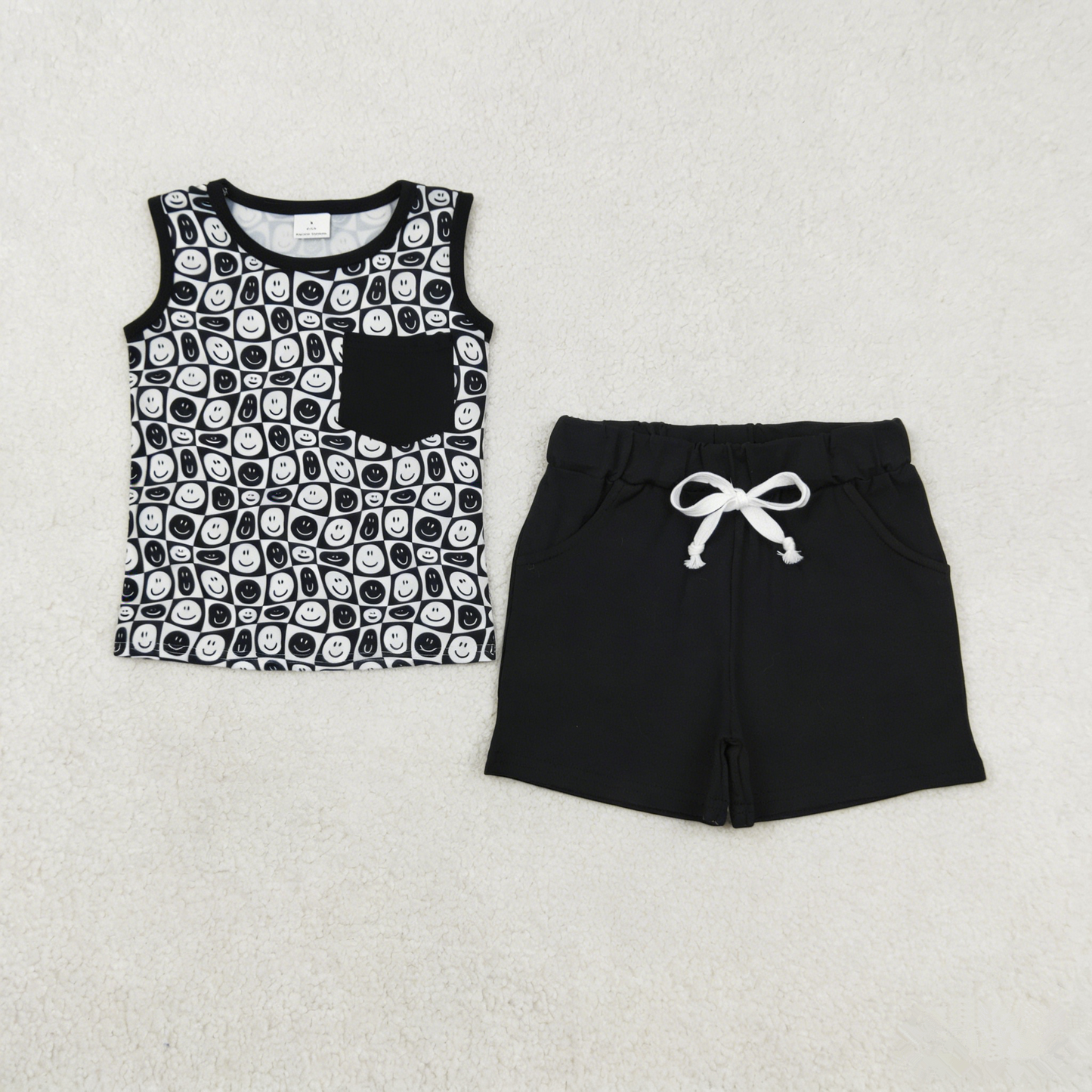 Baby Boys Kids Sleeveless Smile Shirt Pockets Shorts Set Summer Black Clothes
