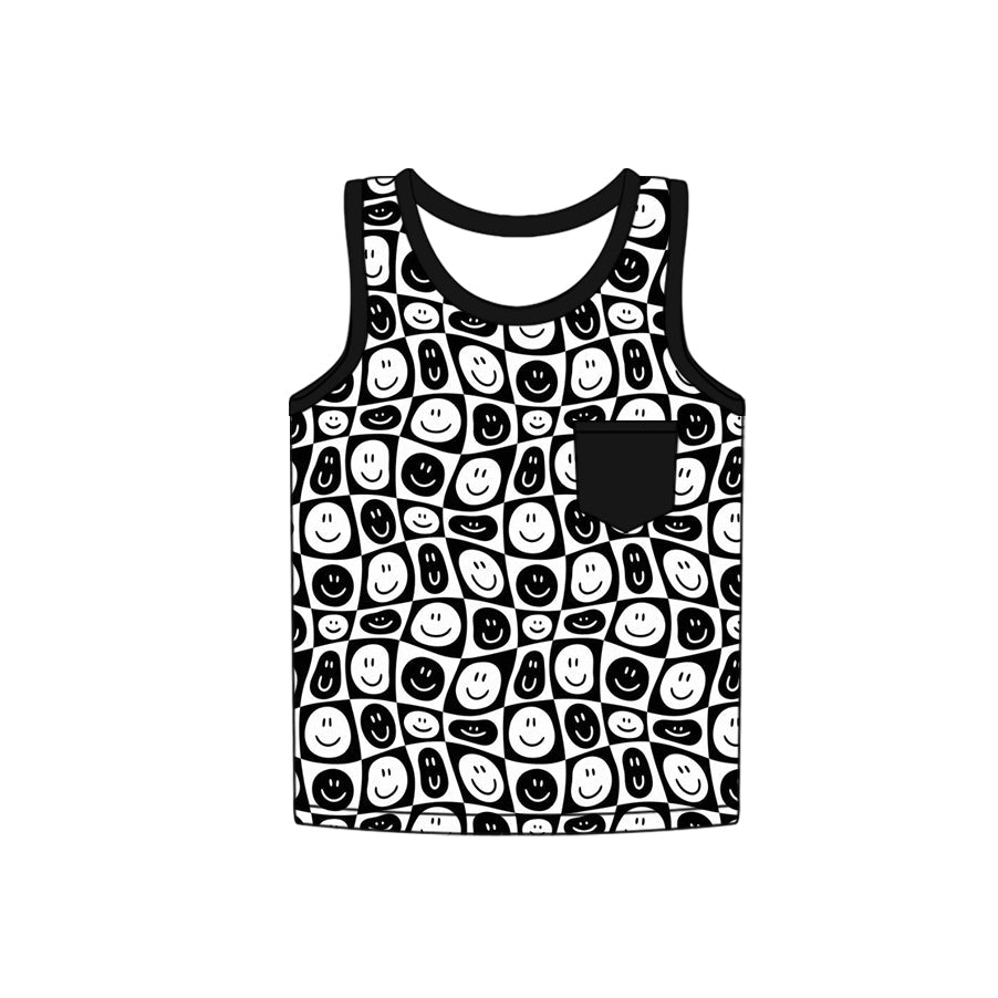 Baby Boy Sleeveless Smile Checked Pocket Shirt Tops RTS