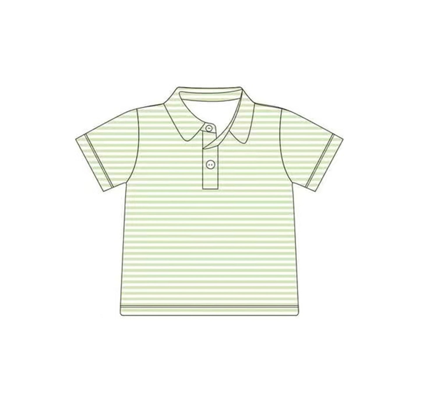 Preorder Baby Boy Green Stripes Buttons Tee Shirt Tops Pullover ( Moq 5 )