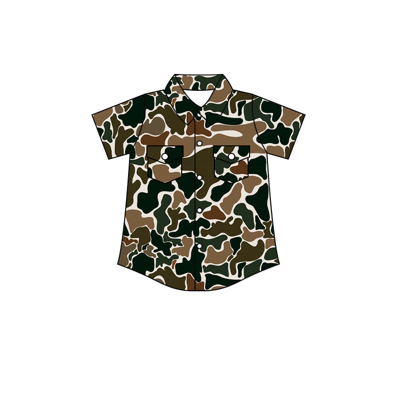 Baby Boy Short Sleeves Brown Camo Buttons Pocket Shirt Tops RTS