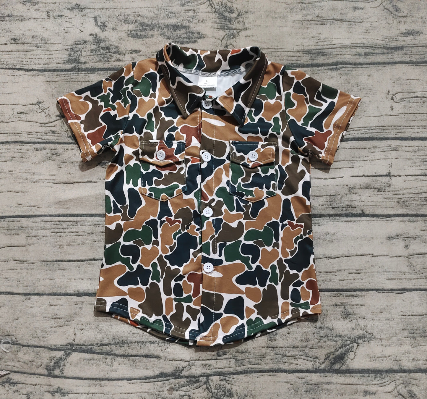 Baby Boy Short Sleeves Brown Camo Buttons Pocket Shirt Tops RTS