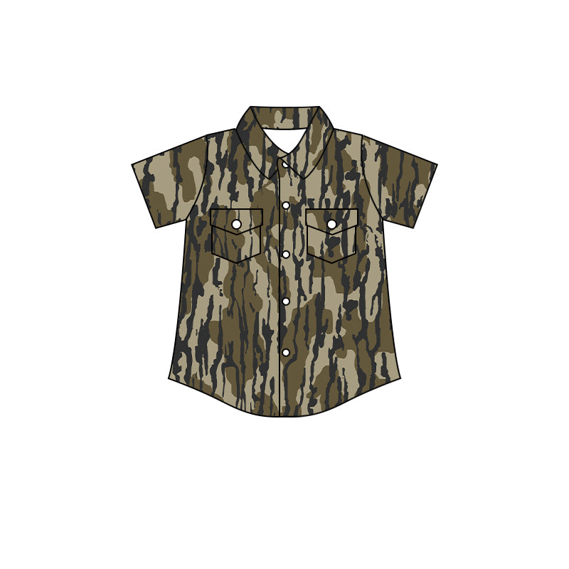 Baby Boy Short Sleeves Camo Buttons Pocket Shirt Tops RTS
