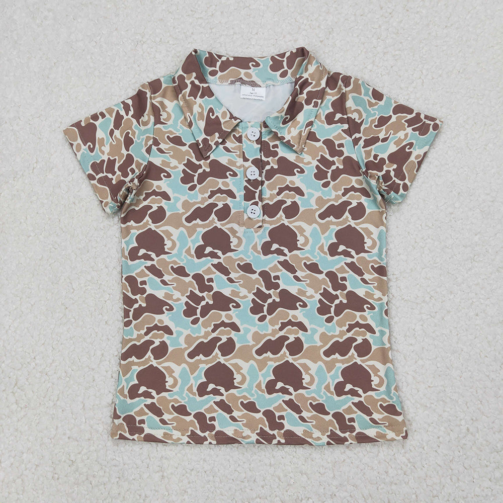 Baby Boy Camo Short Sleeves Buttons Shirt Tops Sibling Clothes RTS