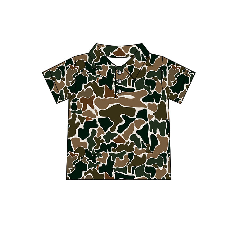 Baby Boy Short Sleeves Brown Camo Buttons Polos Shirt Tee Tops RTS