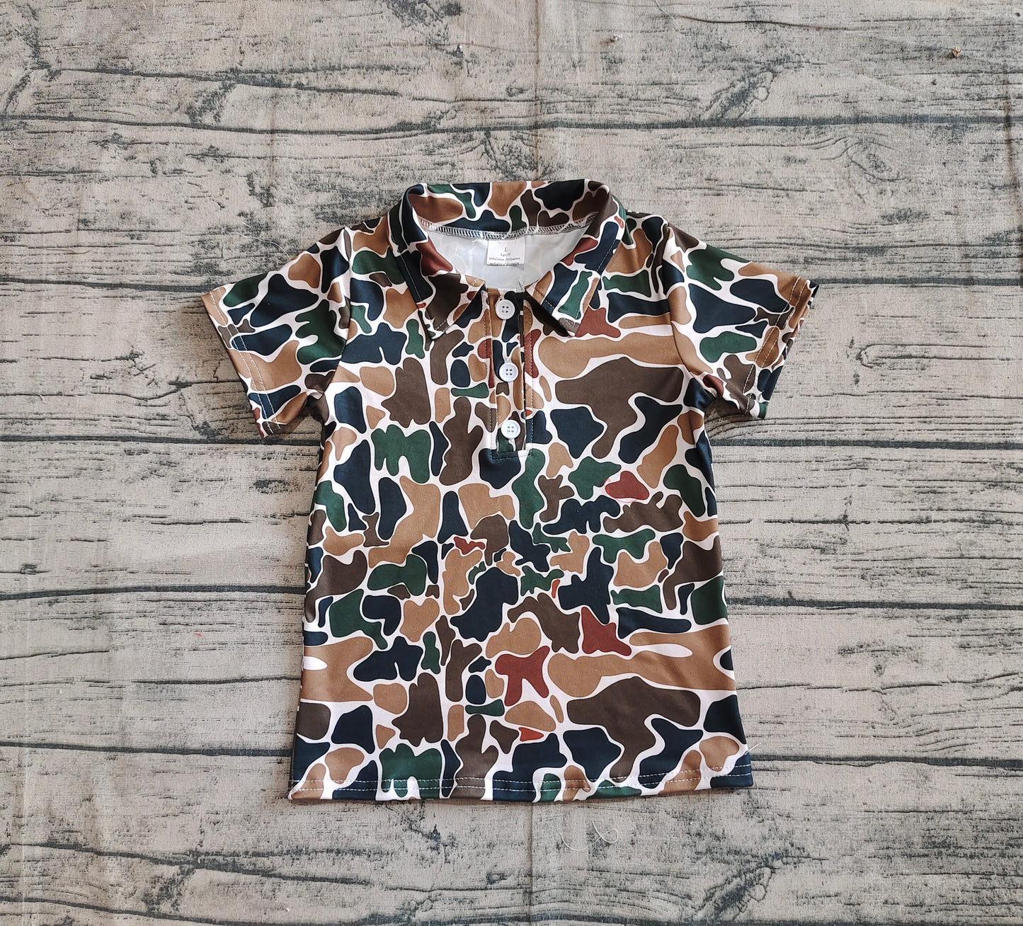 Baby Boy Short Sleeves Brown Camo Buttons Polos Shirt Tee Tops RTS