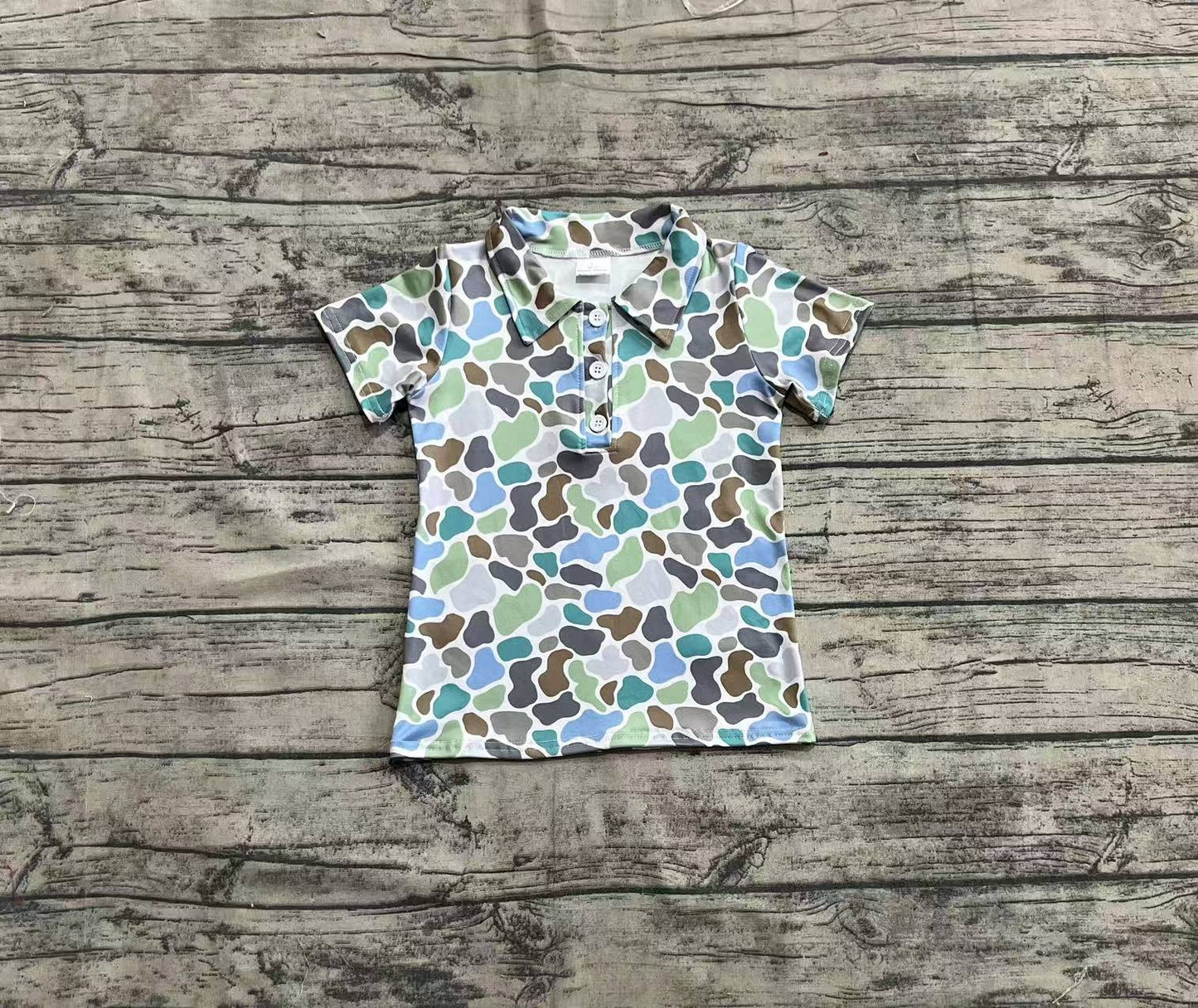 Baby Boy Short Sleeves Green Camo Buttons Polos Shirt Tee Tops RTS