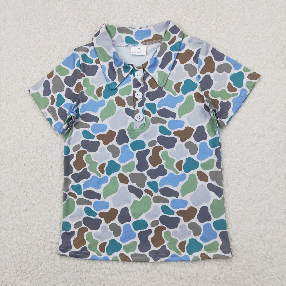 Baby Boy Camo Short Sleeves Buttons Shirt Tops Sibling Clothes RTS