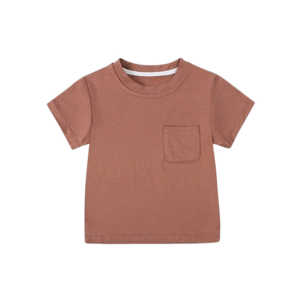 Preorder Baby Boy Short Sleeves Brown Cotton Tee Shirt Tops ( Moq 5 )