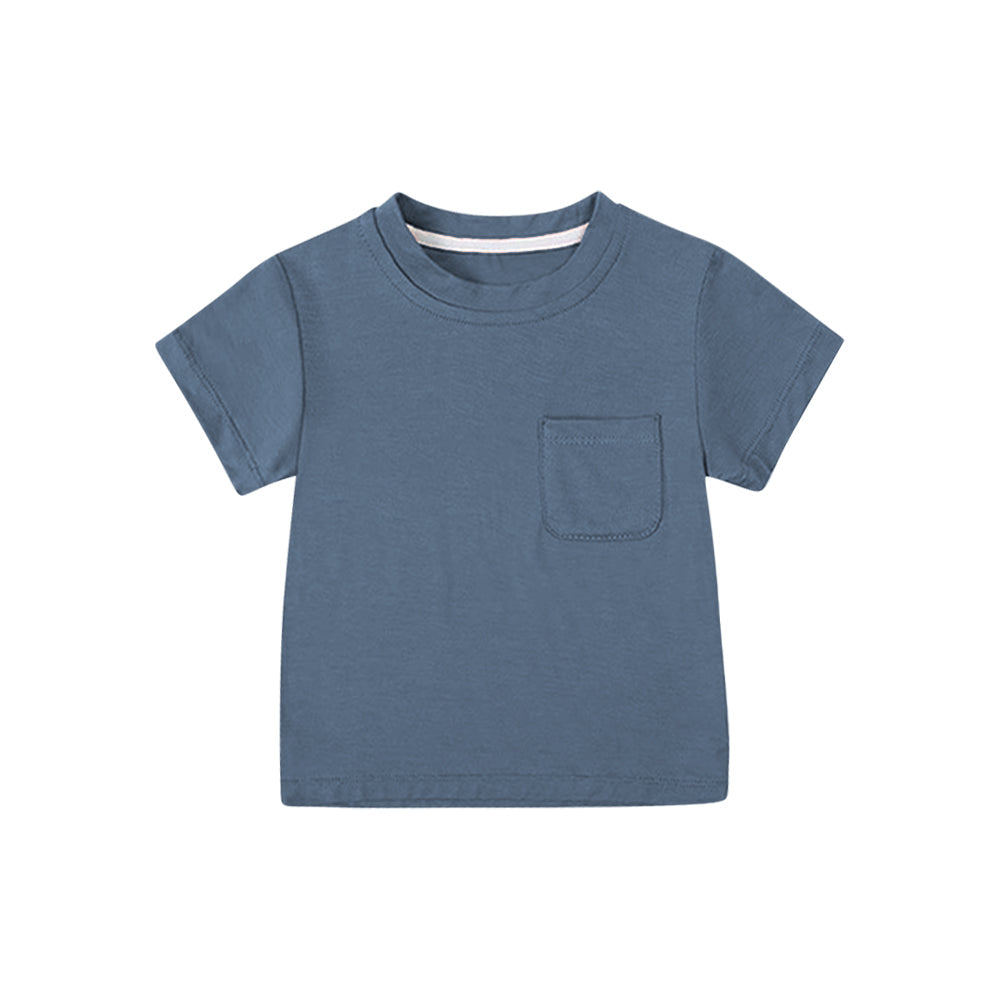 Preorder Baby Dark Blue Short Sleeves Cotton Tee Shirt Tops ( Moq 5 )