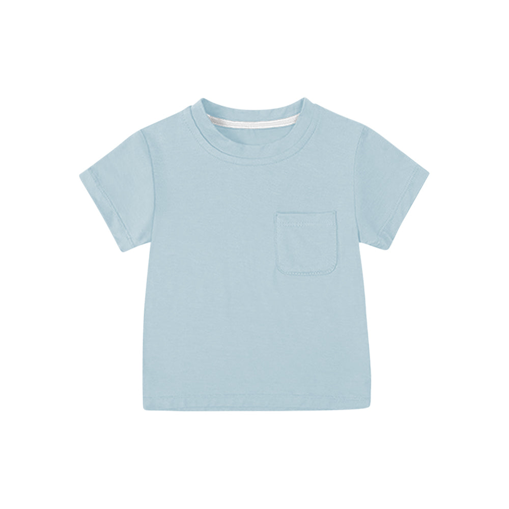 Preorder Baby Boy Short Sleeves Light Blue Cotton Tee Shirt Tops ( Moq 5 )