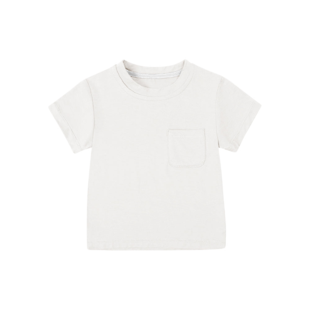 Preorder Baby Boy Short Sleeves White Cotton Tee Shirt Tops ( Moq 5 )