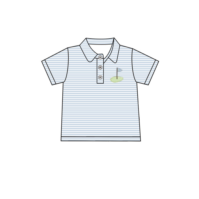 Preorder Baby Boy Short Sleeves Buttons Stripes Golf Shirt Tops ( Moq 5 )