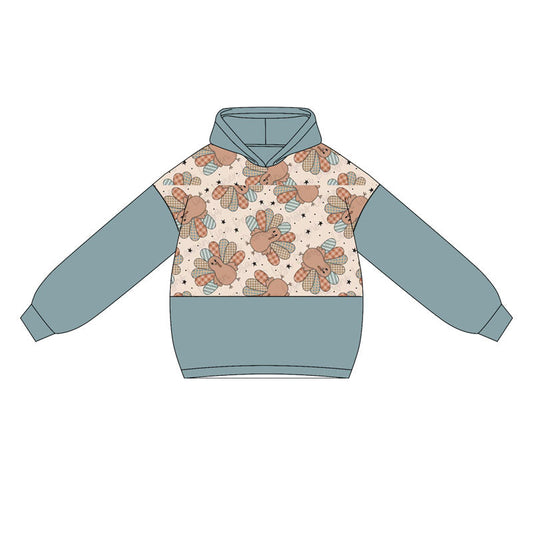 ( Moq 5 ) Preorder Baby Boy Blue Long Sleeves turkey Hoodies Tops Thanksgiving Shirt