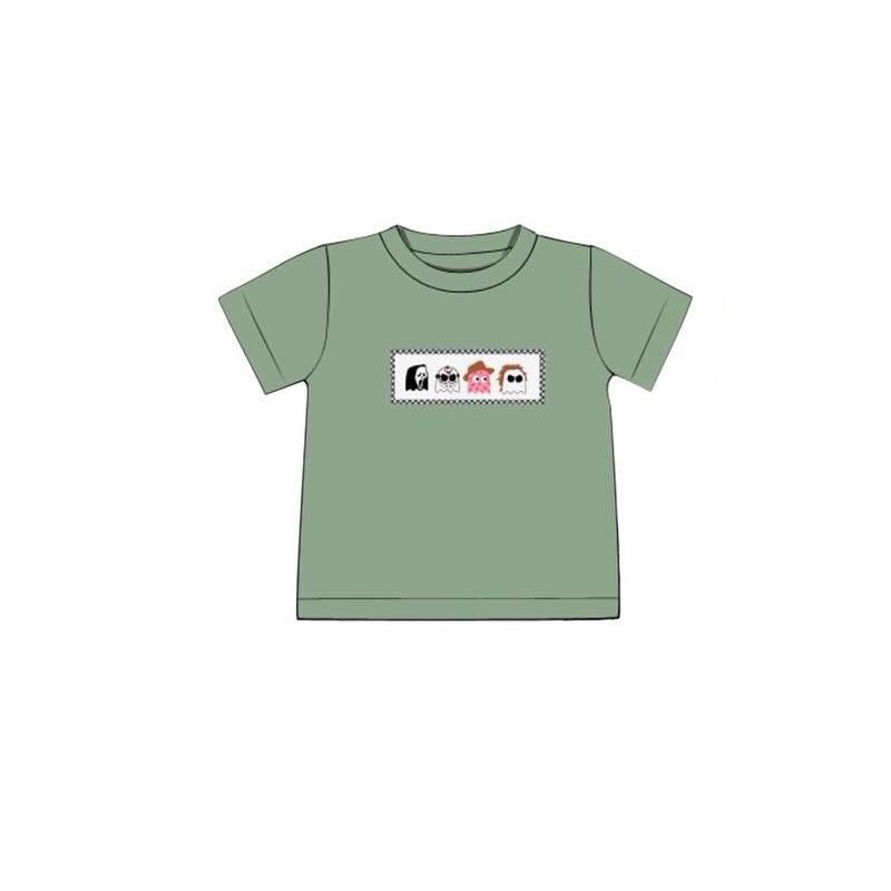 ( Moq 5 ) Preorder Baby Boy Green Short Sleeves Halloween Ghosts Shirt Tops