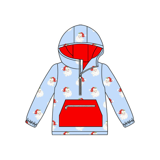 ( Moq 5 ) Preorder Baby Boy Blue Long Sleeves Santa Pocket Zipper Hoodies Christmas Shirt Tops