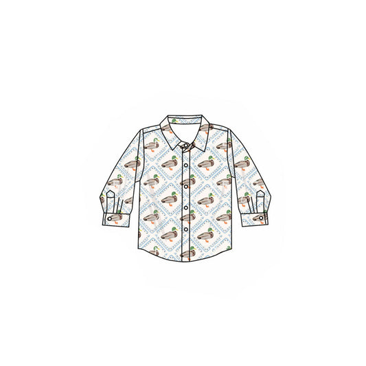 ( Moq 5 ) Preorder Baby Boy Long Sleeves Ducks Buttons Shirt Tops