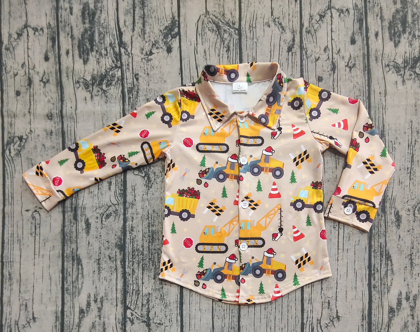 Baby Boy Long Sleeves Trucks Christmas Buttons Shirt Tops RTS