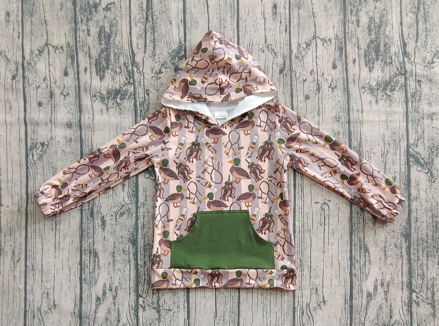 Baby Boy Long Sleeves Ducks Stripes Hunting Pocket Hoodie Shirt RTS