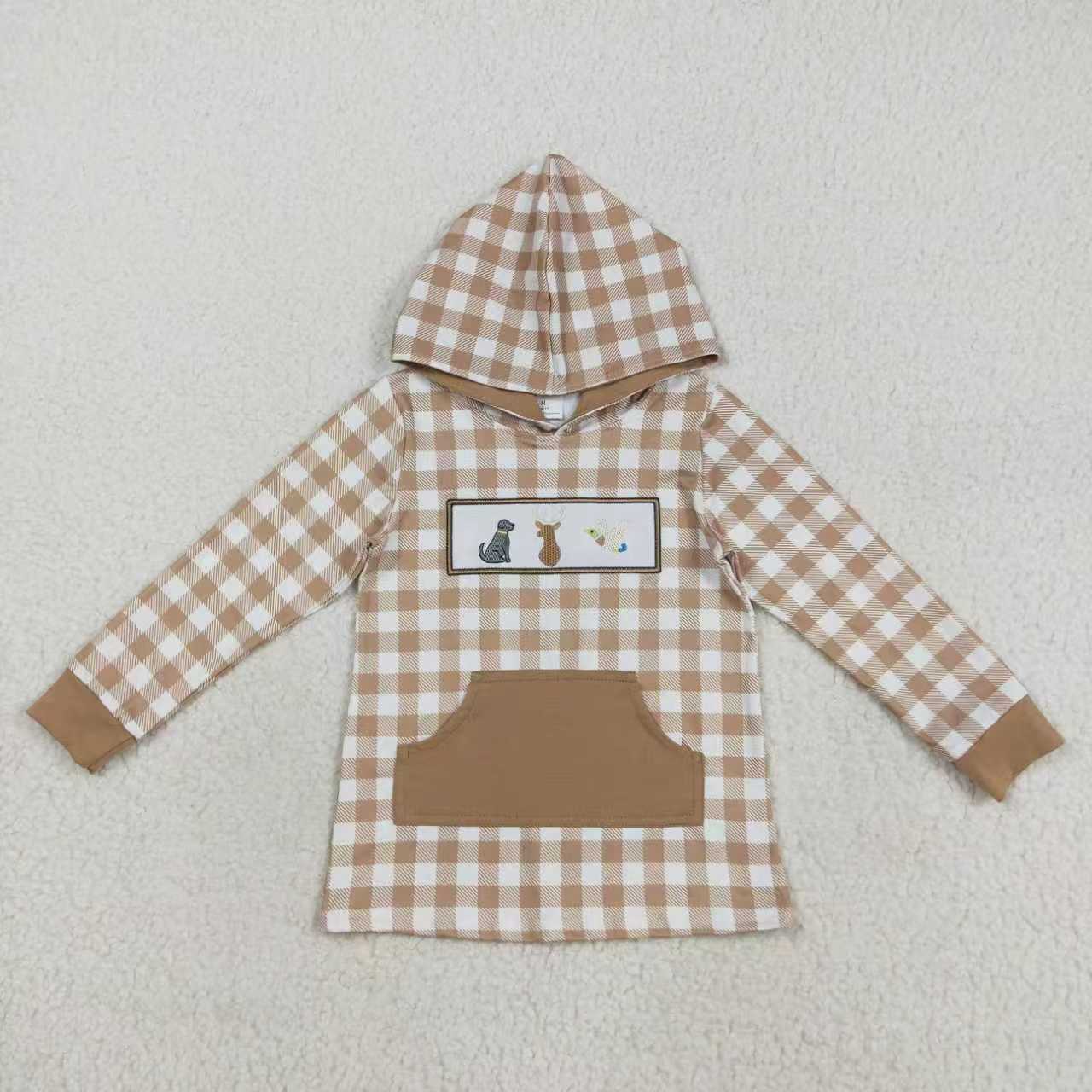 Baby Boy Girl Long Sleeves Embroidery Dogs Ducks Deer Hoodie Pocket Sibling Shirt Tops