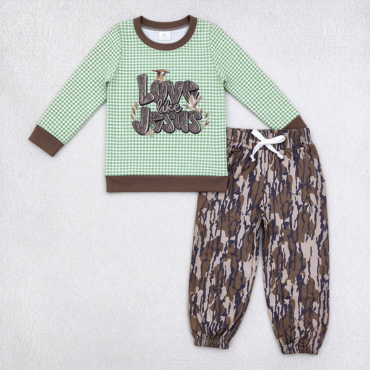 Baby Boys Kids Long Sleeves Jesus Shirt Pockets Camo Pants Set Christmas Clothes RTS