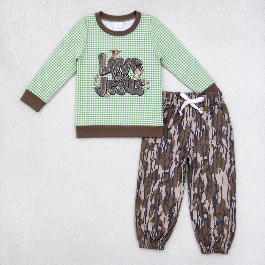 Baby Boys Kids Long Sleeves Jesus Shirt Pockets Camo Pants Set Christmas Clothes RTS
