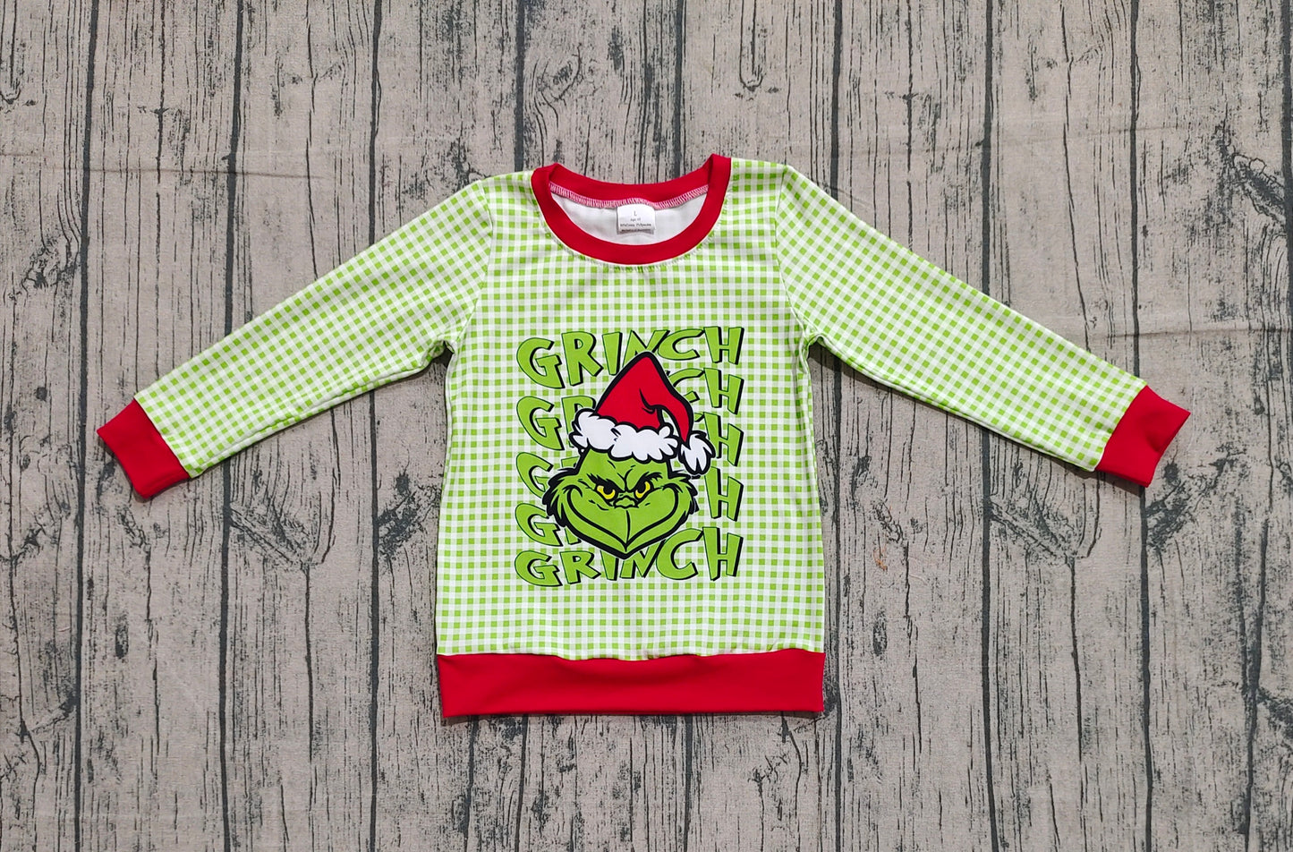 ( No moq ) Preorder Baby Boy Long Sleeves Green Face Christmas Plaid Shirt