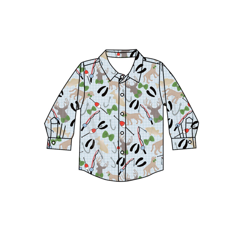 ( Moq 5 ) Preorder Baby Boy Long Sleeves Hunting Fishing Buttons Shirt