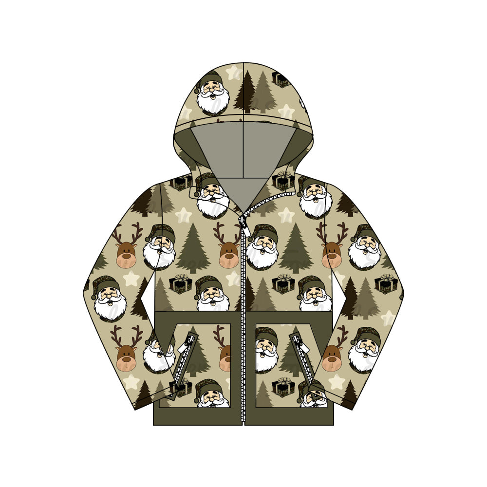 ( Moq 5 ) Preorder Baby Boy Long Sleeves Santa Deer Christmas Pockets Hoodie Zipper Coat Tops