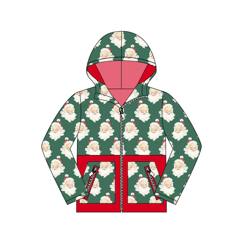 ( Moq 5 ) Preorder Baby Boy Long Sleeves Santa Christmas Pockets Hoodie Zipper Coat Tops