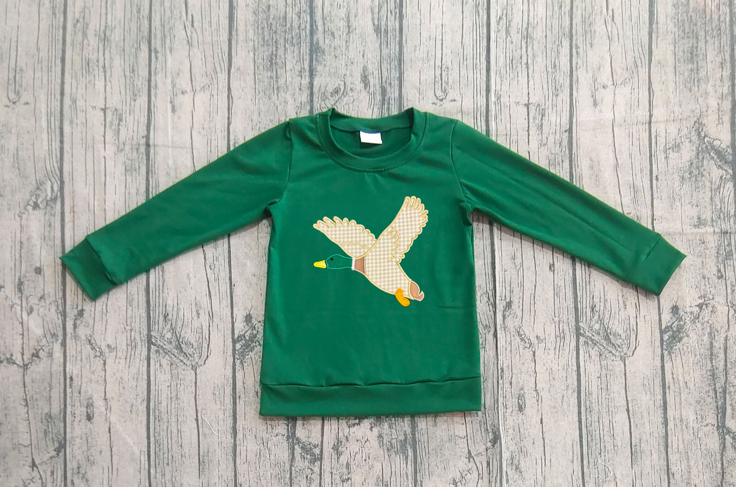 ( No moq ) Preorder Baby Boy Long Sleeves Embroidery Duck Green Shirt Tops