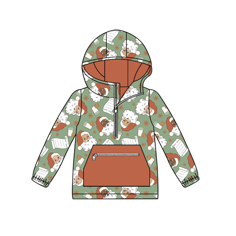( Moq 5 ) Preorder Baby Boy Santa Cookies Zipper Pocket Hoodie Christmas Pullover Shirt