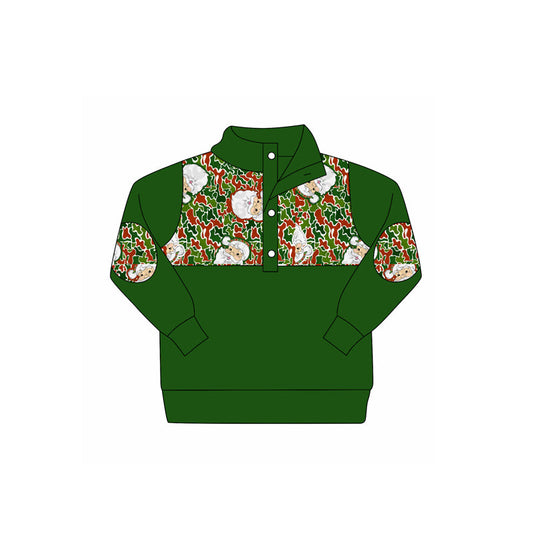 ( Moq 5 ) Preorder Boys Kids Santa Camo Christmas Buttons Green Pullover Shirt
