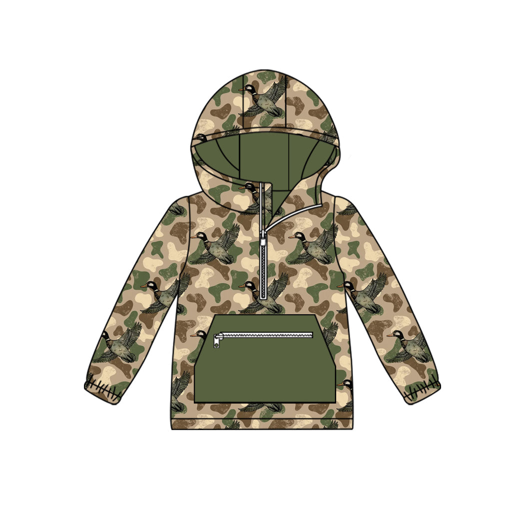 (Moq 5 ) Preorder Boys Kids Duck Camo Zipper Green Pocket Hoodie Shirt Tops