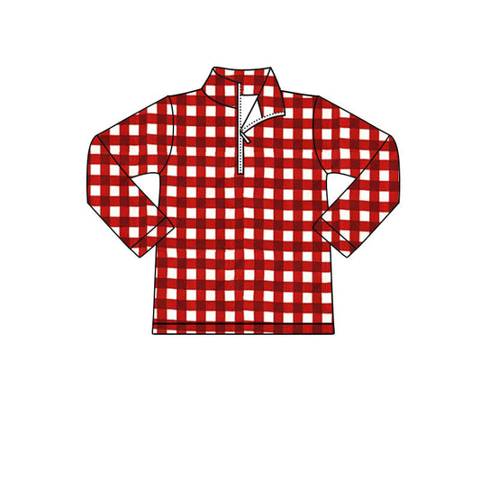 (Moq 5 ) Preorder Toddler Kids Red Plaid Christmas Zipper Pullover Shirt