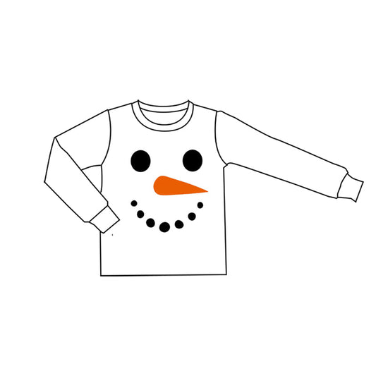 ( Moq 5 ) Preorder Kids Boys Long Sleeves Snowman Christmas White Shirt Tops