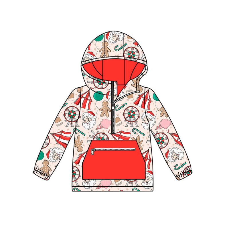 ( Moq 5 ) Preorder Toddler Kids Gingerbread Santa Zipper Pocket Hoodie Christmas Pullover Shirt