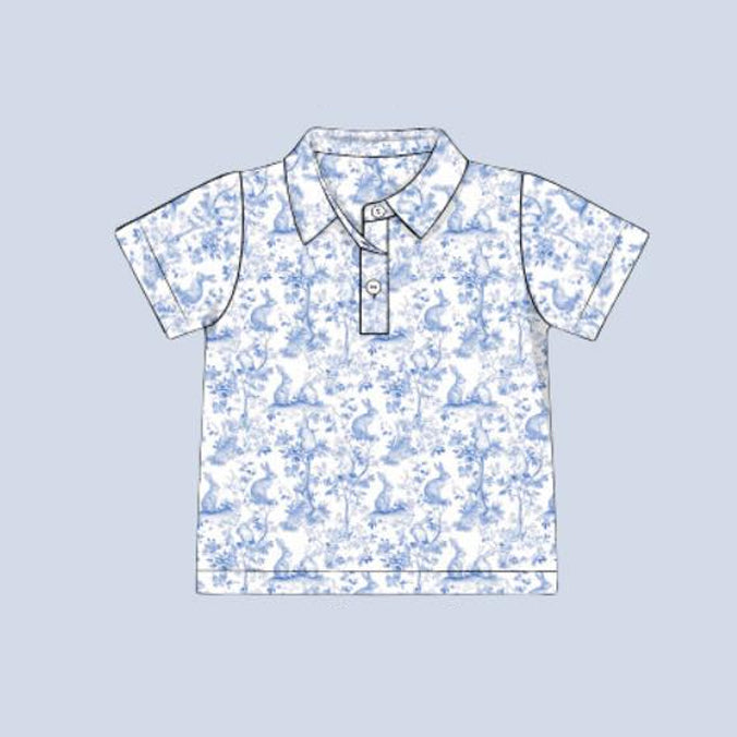 ( Moq 5 ) Preorder Boys Kids Short Sleeves Easter Rabbits Buttons Polo Shirt